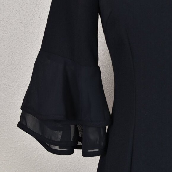 Aidan Mattox Illusion Neck Flounce Ruffle Black Cocktail Dress - 2 - Picture 3 of 9